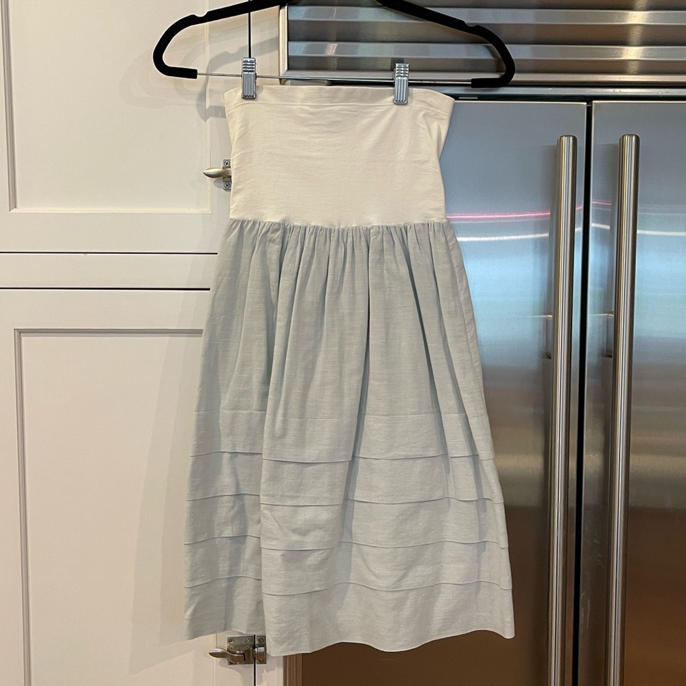 Theory Strapless White and Blue Dress One Size